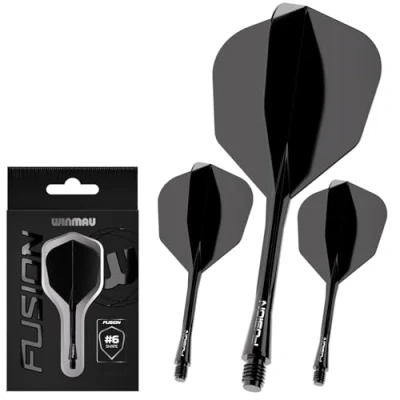 Abbildung von Winmau Darts Fusion Integriertes Flight und Schaftsystem Nr. 6 Form &amp; Design Schwarz, Mittlere Länge