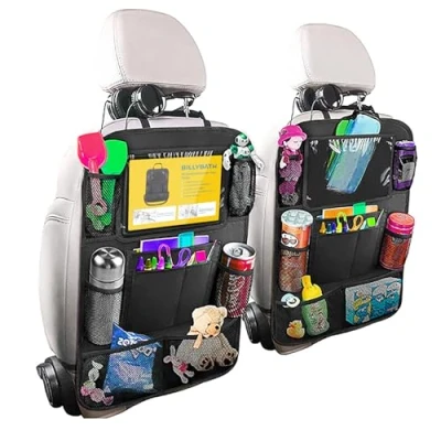 Abbildung von BillyBath Rückenlehnenschutz Auto Kinder mit 10 Zoll iPad/Tablet Tasche, 600D Oxford Stoff Wasserdicht Autositz Rücksitz Organizer Autositzschoner Rückenlehne, Schwarz, 2 Stück