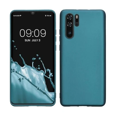 Abbildung von kwmobile Case kompatibel mit Huawei P30 Pro Hülle Schutzhülle aus Silikon metallisch schimmernd Handyhülle Metallic Karibikblau