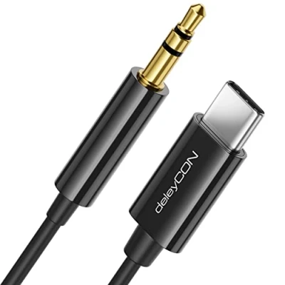 Abbildung von deleyCON 2m USB C zu 3,5 mm Klinke Kabel AUX Klinkenkabel Audio Kompatibel mit Apple Samsung Google Huawei Xiaomi Smartphone Handy Tablet Auto KFZ Kopfhörer Klinkenbuchse Schwarz