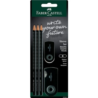 Abbildung von FABER CASTELL 217059 Bleistifte Set Sleeve, mit Spitzer, Radiergummi und 3 Bleistifte, Schreibset Grip 2001 schwarz