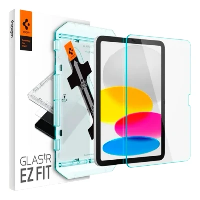 Abbildung von Spigen Glas.tR EZ Fit Schutzfolie kompatibel mit iPad 10. Generation (2022), 10.9 Zoll, Schablone für Installation, Kristallklar, 9H Härte Folie