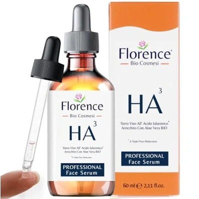 Abbildung von 60 ml. Hochdosiertes Bio Hyaluron serum mit Niacinamid, B5, Vitamin C und Aloe. Vegane Anti Aging Gesichtspflege Feuchtigkeitscreme. Hyaluronsäure für das Gesicht Falten Wirkstoffen