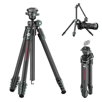 Abbildung von ULANZI JJ05 GlideGo 184cm Kamera Stativ Carbon Fiber mit Faltbar und Drehbarer Mittelschaft, Leichtes Reisestativ 360 Panoramakugelkopf Uka Schnellwechselplatte für alle DSLR, Tragkraft 18 kg