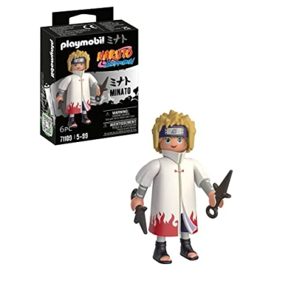 Abbildung von PLAYMOBIL Naruto 71109 Minato typischen weiß roten Mantel und Zwei Kunai, kreativer Spielspaß für Animefans mit tollen Details authentischen Extras, ab 5 Jahren