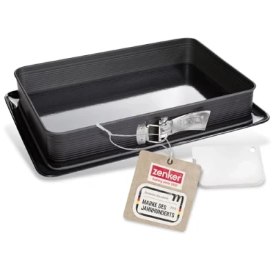 Abbildung von Zenker 7022 Rechteck Springform DELUXE, eckige Premium Backform mit emailliertem Boden und Auslaufschutz, Kuchenform Antihaftbeschichtung (Farbe: Schwarz metallic), Menge: 1 Stück