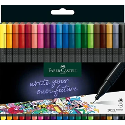 Abbildung von FABER CASTELL 151620 Grip Finepen, Fineliner, mit metallgefasster Faserspitze 0.4 mm, 20er Etui