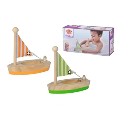 Abbildung von Eichhorn schwimmende Holzboote, Zwei schwimmfähige Holzboote in Zwei, 11 cm lang, aus Birken und Kiefernholz, ab 2 Jahren