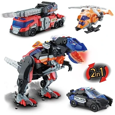 Abbildung von VTech Switch and Go Dinos 3 in 1 Super T Rex Dino Auto Transformer 2 Spielzeug mit Dinostimme, Geräusch und Lichteffekten Für Kinder von 8 Jahren, Black