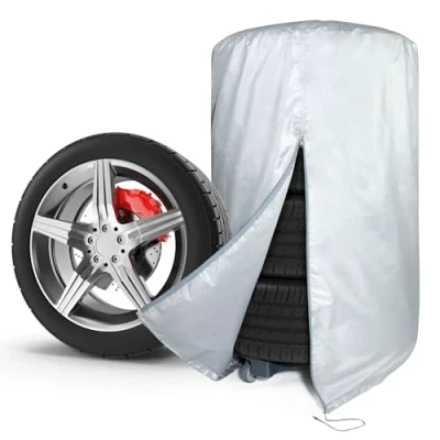Abbildung von WALSER Auto Reifentasche, Autoreifen Aufbewahrung für 4 Reifen, Hülle, Tasche, Reifen Aufbewahrung, Sack Lagerung, Tasche silber 19 20 Zoll