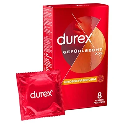 Abbildung von Durex Gefühlsecht XXL Kondome Dünne mit großer Passform &amp; Silikongleitgel befeuchtet 8er Pack (1 x 8 Stück)