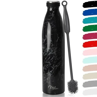 Abbildung von Milu Edelstahl Trinkflasche 350ml, 500ml, 750ml, 1L, 1.5L Thermosflasche, Isolierte Wasserflasche, Auslaufsichere Isolierflasche doppelwandig, Kohlensäure geeignet + Reinigungsbürste (Granit, 1.5L)