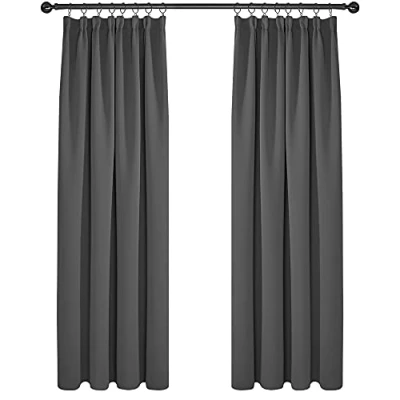 Abbildung von Deconovo Vorhang Gardinen Blickdicht Kräuselband Dicke Gardine Kälteschutz Wohnzimmer, 138x117cm(HöhexBreite), Dunkelgrau, 2er Set