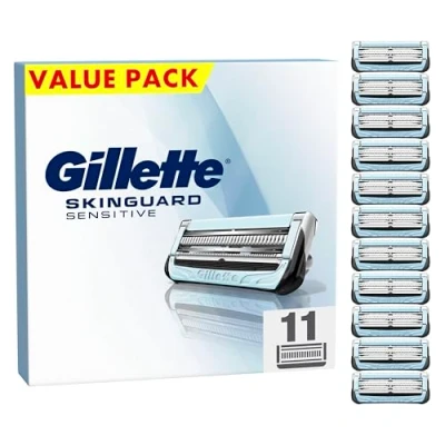 Abbildung von Gillette SkinGuard Sensitive Rasierklingen, 11 Ersatzklingen für Nassrasierer Herren, verbesserter Gleitstreifen, passend Fusion Griffe, Geschenk Männer