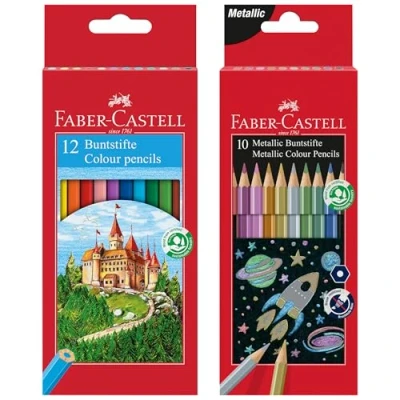 Abbildung von FABER CASTELL 205218 Buntstifte Set 22 teilig, mit Basic und Metallic Farben, bruchsicher, Sechskant, für Kinder Erwachsene