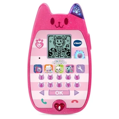 Abbildung von VTech Gabby&#039;s Dollhouse Lernhandy Spielzeugtelefon mit den Originalstimmen von Gabby und Panda Pfötchen spannenden Lernspielen Für Kinder 3 6 Jahren, Schwarz/Weiß