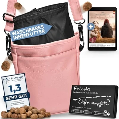 Abbildung von Ostfriesenpfoten® Leckerlibeutel &#039;Frieda&#039; für Hunde aus hochwertigem Kunstleder Altrosa Größe L Futterbeutel mit EasyOpen Einhandmagnetverschluss Gassitasche Leckerli