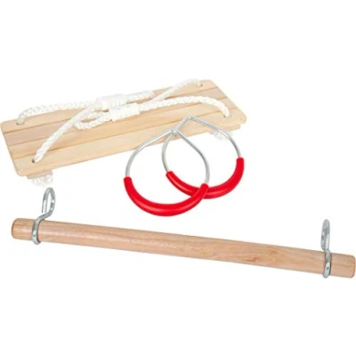 Abbildung von Small Foot Schaukel Set 3 in 1, mit Brettschaukel, Holztrapez und Metallturnringen, für Kinder ab Jahren, 11908 Spielzeug, Rot, normal