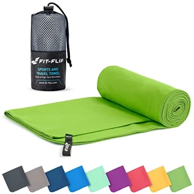 Abbildung von Fit Flip Mikrofaser Handtuch kompakte Microfaser Handtücher ideal als Sporthandtuch, Reisehandtuch, Strandtuch schnelltrocknend und leicht Badetuch groß (60x120cm, Grün)