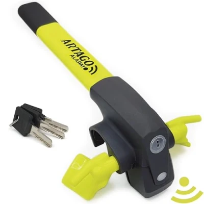 Abbildung von ARTAGO 870 Hochwertige Lenkradkralle Ohne oder Mit Hi Tech Alarm 120dB + Don&#039;t Touch Warning, LED Alert, CR2 Batterie, Sichtbarer Abschreckender, Lenkradschloss, Diebstahlsicherung Auto, Lenkradsperre
