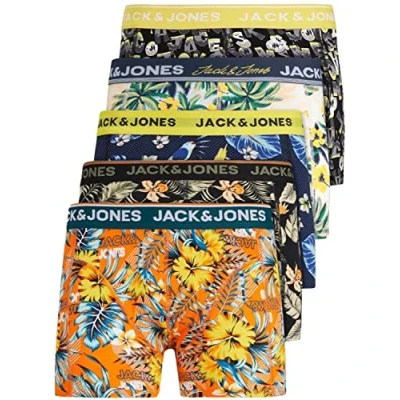 Abbildung von JACK &amp; JONES Herren Unterhosen 5er Set/Pack Sale Männer Marken Boxershorts Weiss schwarz blau grau Shorts Trunks 95% Baumwolle S M L XL XXL (Farb Mix 6 L)
