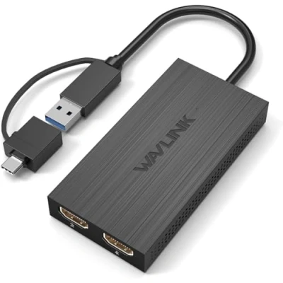 Abbildung von WAVLINK USB 3.0 oder C auf HDMI Adapter für Zwei Monitore, Universeller Video Grafikadapter Mac und Windows, Thunderbolt 3/4, C, 1080p@60Hz