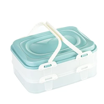 Abbildung von Party Container Kuchenbehälter Kuchen Transportbox Cupcake Muffin Lebensmittel XL mit 2 Etagen und klappbaren Griffen, Farbe: Türkis