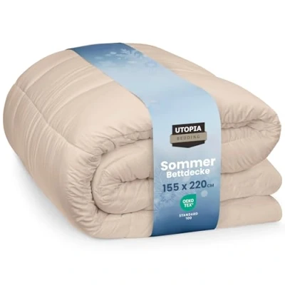 Abbildung von Utopia Bedding Bettdecke 155 x 220 cm, Ganzjahres Bettdecke, Leichte mit Polyesterfüllung, Mikrofaser Schlafdecke (Beige)