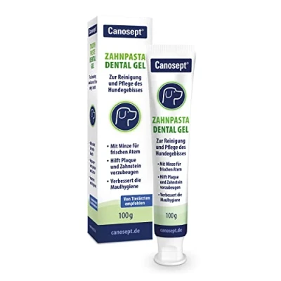 Abbildung von Canosept Hundezahnpasta Dental Gel 100g Zahnpasta für Hunde Hund Zahncreme Zahnpflege bei Mundgeruch gegen Zahnstein