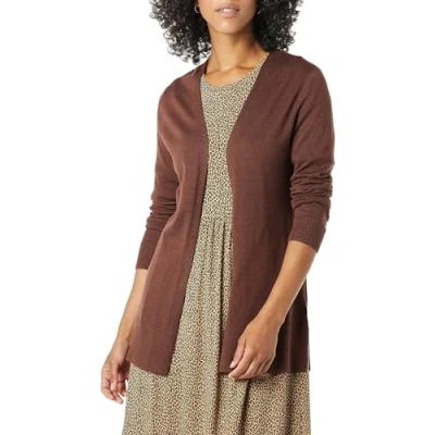 Abbildung von Amazon Essentials Damen Leichte Strickjacke, Vorne Offen (Erhältlich In Übergröße), Dunkles Kastanienbraun Meliert, M