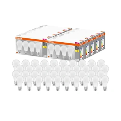 Abbildung von Osram LED Base Classic A, in Kolbenform mit E27 Sockel, Nicht Dimmbar, Ersetzt 60 Watt, Matt, Warmweiß 2700 Kelvin, 40 Pack, 4058075819450