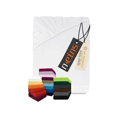 Abbildung von npluseins klassisches Jersey Spannbetttuch vielen Farben + Größen 100% Baumwolle 159.192, 200 x 220 cm, weiß