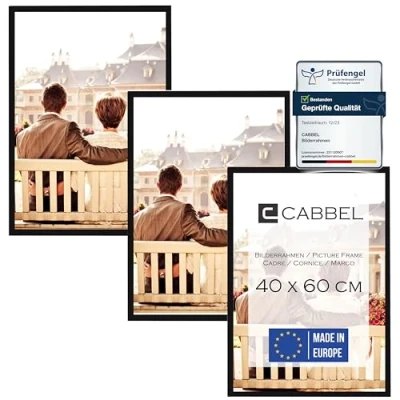 Abbildung von CABBEL Dreierpack (3 STK.) Bilderrahmen 40x60 cm MDF Holz Rahmen in Schwarz mit bruchsicherem Plexi Glas/Modern, zum Aufhängen, ideal für Fotos/Bilder/Collage