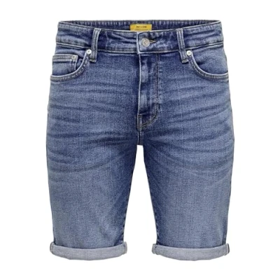 Abbildung von Only &amp; Sons Mittlere Taille Jeans Shorts, Herren, Größe: Small, Dark blue denim