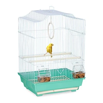 Abbildung von Relaxdays Vogelkäfig, Käfig für kleine Kanarienvögel, Sitzenstangen &amp; Futternäpfe, 49,5 x 35 32 cm, hellblau/mintgrün, 1 Stück (1er Pack)