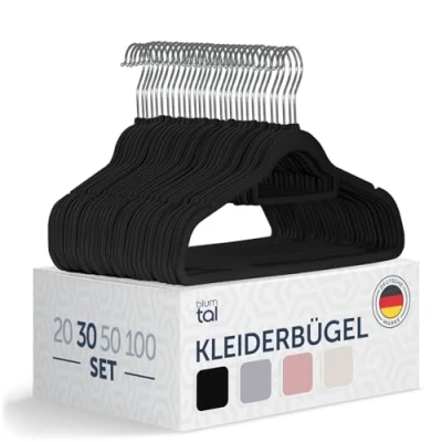 Abbildung von Blumtal Kleiderbügel 30 Stück Samt 360 drehbar und belastbar platzsparend rutschfest Schwarz mit Samtbezug Samtbügel