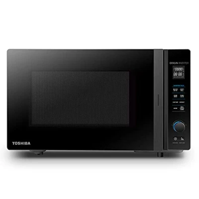 Abbildung von Toshiba MV TC25T(BK) 4 in 1 Mikrowellenherd mit Heißluftfritteuse, Origin Inverter Technologie, leicht zu reinigendem Emaille Innenraum, 25 L, 2100 W, Schwarz
