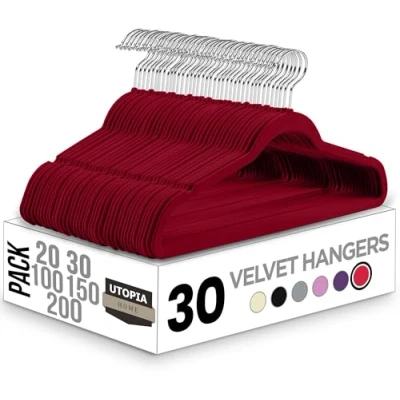 Abbildung von Utopia Home Premium Samt Kleiderbügel rutschfeste &amp; langlebige 360 Grad drehbare Haken Hochbelastbare 30er Pack, Burgund