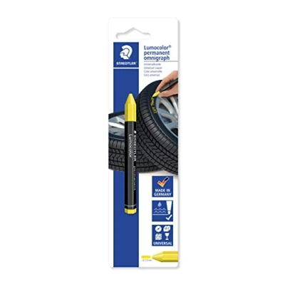 Abbildung von STAEDTLER Universalkreide für Reifen Lumocolor permanent omnigraph 236, deckende Markierungen auf dunklen Untergründen, wasserfest, Farbe Gelb, 236 1 BK 1, 5 Stück, schwarz