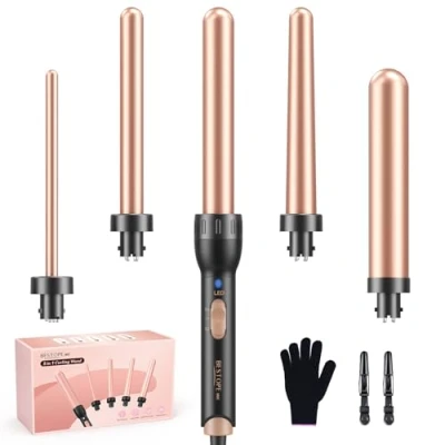 Abbildung von BESTOPE MIX Lockenstab, 5 in 1 Keramik Lockenstab Set mit Verschiedenen Aufsätzen für Große und Kleine Locken, 9 32mm Schnellaufheizung 2 Einstellbare Temperatur Lange kurze Haare