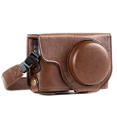 Abbildung von MegaGear MG1259 Panasonic Lumix DC TZ95, TZ90 Ever Ready Leder Kamera Case mit Trageriemen Dunkelbraun