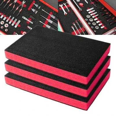 Abbildung von Precision Defined Werkzeugkisten Schaumstoff Einsätze für Koffer, Werkzeug Schaumstoff, Polyethylenschaumstoff Schwarz/Rot (45,7 x 30,4 5 cm, 3er Pack)