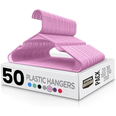 Abbildung von Utopia Home Starke Kleiderbügel aus Kunststoff (50er Set) Hochwertige Filzbügel für Kleiderschränke Hosenbügel Haltbare Antirutsch Entwickelt empfindliche Kleidung Rosa