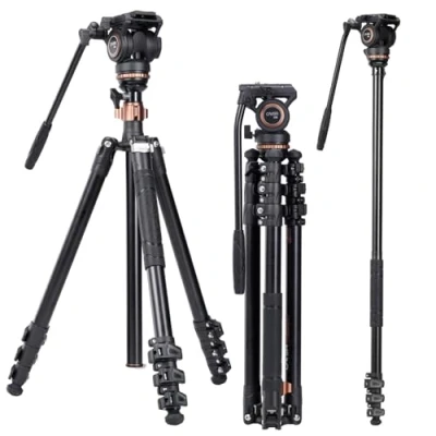 Abbildung von Professionelles Video Stativ Einbeinstativ Kit, Cayer AF2451 67 Zoll Aluminium Teleskop Flip Lock mit H4 Fluidkopf und Abnehmbarer Stativbasis für DSLR Kameras Camcorder