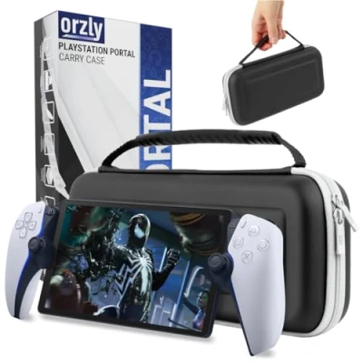 Abbildung von Tragetasche für Playstation Portal Remote Player PS5 Konsole hält Zubehör und bietet Reise Aufbewahrungsschutz Headset, Ladegerät, Headset mehr. Schwarz/Weiß Geschenkbox Edition