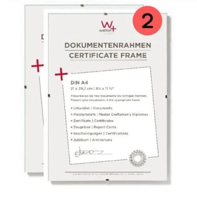 Abbildung von walther design Bilderrahmen Klarglas21 x 29,7 cm (DIN A4) Dokumentenrahmen Doppelpack, Rahmenlose Bildhalter RB130KD