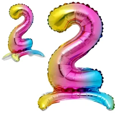 Abbildung von Luftballon 2. Geburtstag Zahl 2 Mehrfarbig Stehende Foil XXL Riesen Folienballon 82cm Geburtstagsdeko Ballon Deko zum Geburtstag.