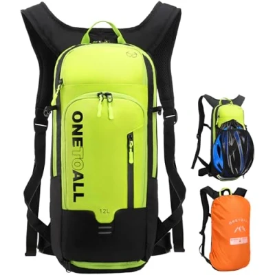 Abbildung von LOCAL LION Fahrradrucksack Skirucksack klein für Damen Herren 12L ultraleicht wasserdicht zum Skifahren Radsport Camping mit Regenschutz schwarz grün