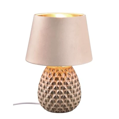 Abbildung von Reality Leuchten Tischleuchte Ariana R51531944, Sockel Keramik Beige, Schirm Samt Beige/Goldfarbig, exkl. 1x E27