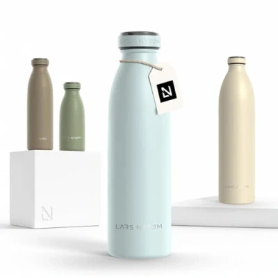 Abbildung von LARS NYSØM Edelstahl Trinkflasche 350ml, 500ml, 750ml, 1L, 1 5 liter Thermosflasche Kohlensäure geeignet Auslaufsichere Wasserflasche für Sport, Outdoor, Schule (Misty Blue, 500ml)